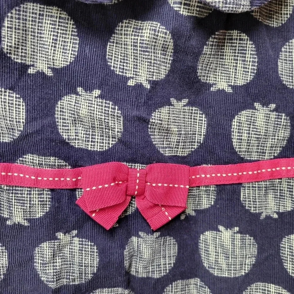 Gymboree Girls Size 4T Dress Navy Blue Apples Pink Ribbon Waist